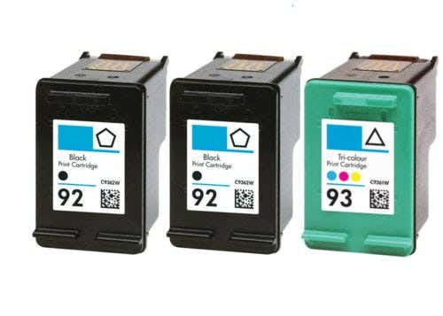 Combo 3 Pack of Remanufactured HP 92 Black & 93 Color Ink Cartridges